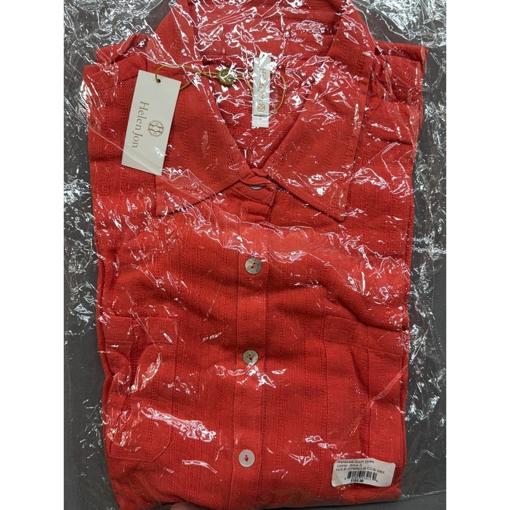 New Helen Jon Relaxed Shirt Dress Red Coral Size Small MSRP $104 - Picture 5 of 9